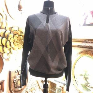 PREOWNED Studio By Omega Men's Zip Sweater, Medium Black/Gray